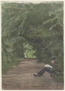 Man Reading in a Forest Path by Jan Veth