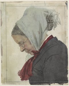 Old Woman with Headscarf and Red Shawl