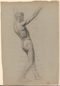 Standing Male Nude with Raised Arms, Facing Right by Jan Veth
