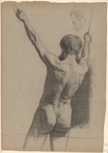 Standing Male Nude with Raised Arms, Seen from the Back