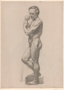 Standing Male Nude with Stick, Facing Left