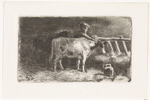 Farmer Between Two Cows by a Trough in a Stable (Small Variant) by Johannes Martinus Vrolijk