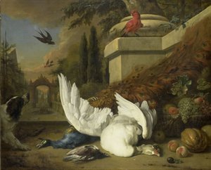 A Dog with a Dead Goose and Peacock (A Study of Game and Fruit) by Jan Baptist Weenix