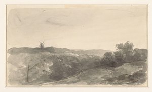 Hilly landscape with mills by Jan Weissenbruch