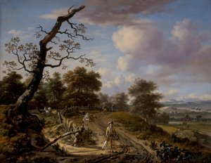 A Hilly Landscape with a Hawking Party
