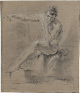 Seated Male Nude, Facing Left, Arms on Back by Jan Willem Pieneman