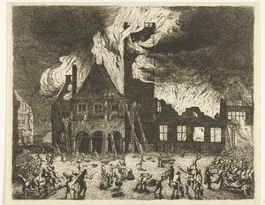 The old Townhall of Amsterdam on fire