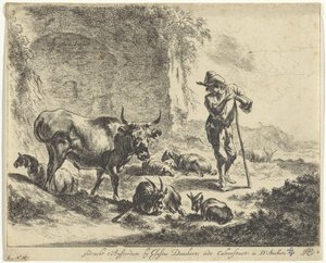 Shepherd Resting on His Staff by a Ruin (series title: Landscapes with Shepherds and Cattle)