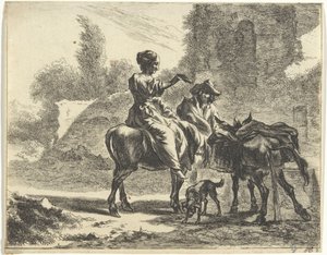 Shepherds and Donkeys by a Drinking Trough by Jan de Visscher