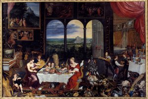 The taste, the hearing and the touch. Allegory of the five senses by Jan the Elder Brueghel