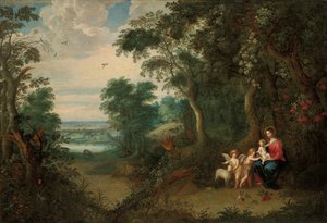 A Wooded Landscape with the Virgin and Child, Infant St. John the Baptist and an Angel
