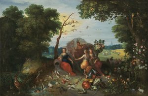 Landscape with Allegories of the Four Elements by Jan the Younger & Francken or Franck Ambrosius II (c.1590-1632) Brueghel