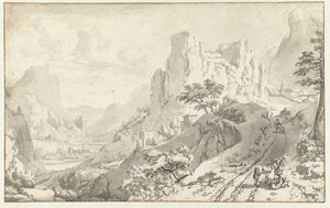 Mountain Landscape with Travellers on a Road
