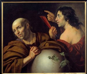 Heraclitus and Democritus: The Greek philosophers Heraclitus of Ephesus and Democritus by Jan van Bijlert or Bylert