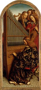The Ghent Altarpiece. Adoration of the Mystic Lamb: Music-making Angels by Jan van Eyck