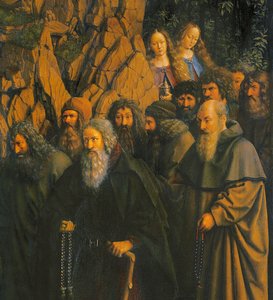 The Hermits guided by St. Christopher from the right side of the Ghent Altarpiece