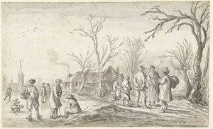 Figures near a Village in Winter by Jan van Goyen
