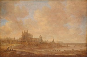 River Landscape with the Leiden Hooglandse Kerk by Jan van Goyen