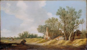 Village Street with People Resting at a Bridge by Jan van Goyen