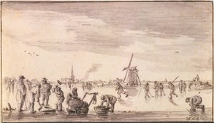 Winter Landscape with Skaters and Fishermen by Jan van Goyen