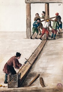 Processing rods for mint illustration from Illustrated book of Venetian costumes, by Jan Grevenbroeck, watercolour, Italy