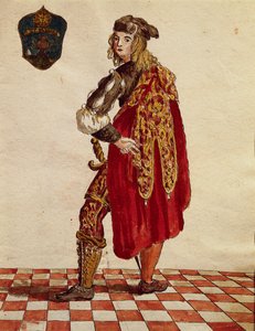 Suit of knight of Confraternity de la Calza (Stocking) in 1564, from illustrated book of costumes