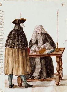 The game room: a character masks in front of the dealer pulling cards, coins are collected on the table by Jan van Grevenbroeck
