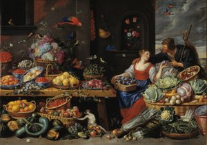 Fruit and Vegetable Market with a Young Fruit Seller by Jan van Kessel d.Æ.