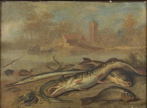 Fish and Landscape by Jan van Kessel the Elder