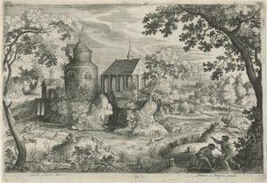 Deer Hunt Near a Chapel by Jan van Londerseel