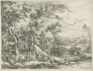 Landscape with Abraham Pleading with the Three Angels to Spare Sodom by Jan van Londerseel