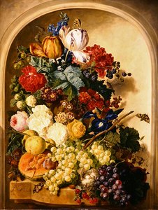 Still life: flowers and fruit