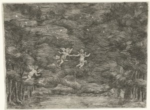 Theatrical Set with Angels in the Night Sky by Jan van Ossenbeeck