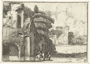 Drinking Horse by Ruins (series title: Small Landscapes) by Jan van de Velde (II)