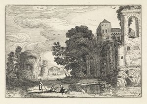 Figures by a Castle by a River