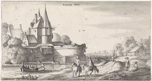 Figures at a Castle in a River Landscape (series title: Pleasant Landscapes and Delightful Views)
