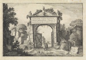 Figures by a Gate in a Landscape (Landschappen, Amenissimae aliquot requculae) by Jan van de Velde (II)