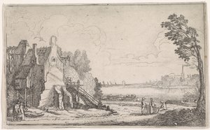 Figures by a Dilapidated House by a River by Jan van de Velde (II)