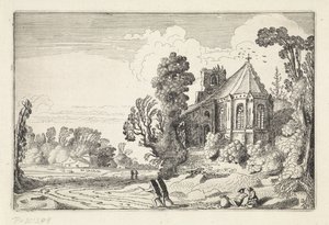 Figures on a Country Road by a Church Ruin (Landschappen, Amenissimae aliquot requculae) by Jan van de Velde (II)