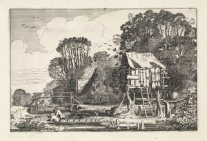 Fishermen in a Boat by a Dovecote by Jan van de Velde (II)