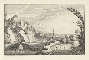 Covered Wagon on a Path in a Mountainous River Landscape
