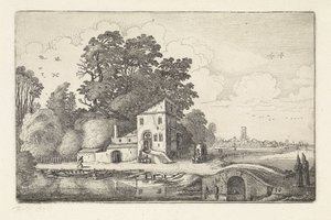 House by a Stone Bridge in a River Landscape by Jan van de Velde (II)