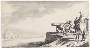 Rider and Two Soldiers by a Cannon on a Riverbank by Jan van de Velde (II)
