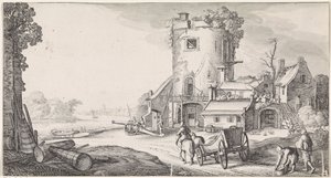Soldiers by a Tower in a River Landscape