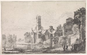 Two Monks by an Abbey in a River Landscape by Jan van de Velde (II)
