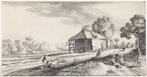 Fork in the Road by a Watermill (Playsante Lantschappen Ende Vermakelycke Gesichten) by Jan van de Velde (II)