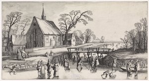 Winter Landscape with Skaters by a Village (series title: Pleasant Landscapes and Delightful Sights)