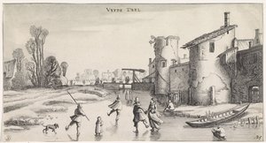 Winter Landscape with Skaters by a City Wall (Pleasant Landscapes and Delightful Views series) by Jan van de Velde (II)