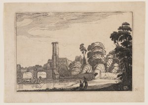 Ferry in Front of a Stone Bridge by Jan van de Velde II