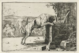 Dog by a Fountain (Animals, Zoographiam) by Jan van den Hecke